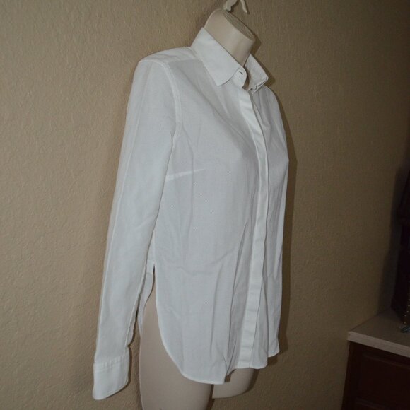 Sz 4 Dion Lee White Textured Cotton Long Sleeve Blouse - Picture 3 of 7